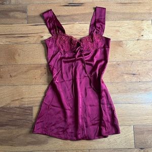 dark red mini silk dress